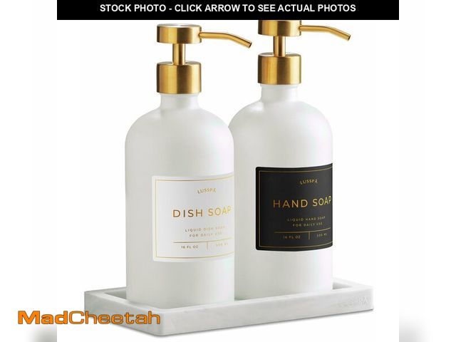Lot 74-14267611 - Glass Soap Dispenser Set of 2 (White) with Silicone Tray | Hand and Dish Soap Dispenser for Kitchen ...