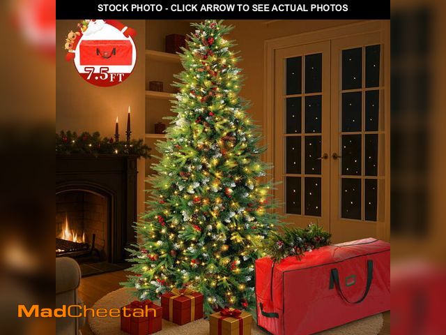 Lot 74-12833204 - Yexmas 7.5ft Pre-Lit Artificial Christmas Trees,Green Xmas Tree with Large Christmas Tree Storage Ba...