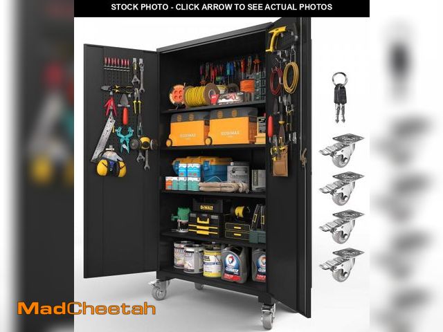 Lot 74-12386759 - Upgraded Tall &amp; Wide Metal Storage Cabinet with Doors &amp; 4 Adjustable Shelves | Heavy-Duty Bl...