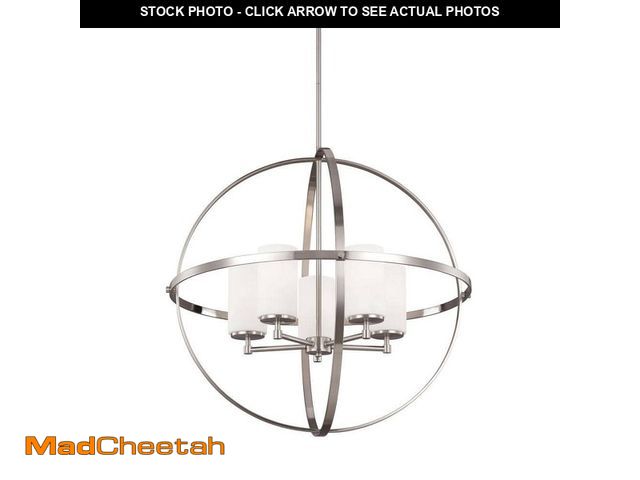 Lot 74-13289624 - Generation Lighting Alturas 5-Light Brushed Nickel Modern Hanging Globe Chandelier with Satin Etched...
