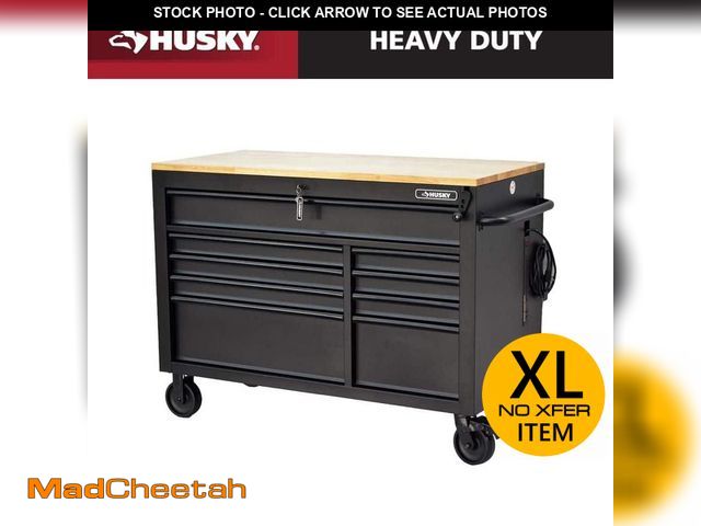 Lot 74-12804354 - *DIRTY* Husky 52 in. W x 25 in. D Heavy Duty 9-Drawer Mobile Workbench Cabinet with Adjustable-Heigh...