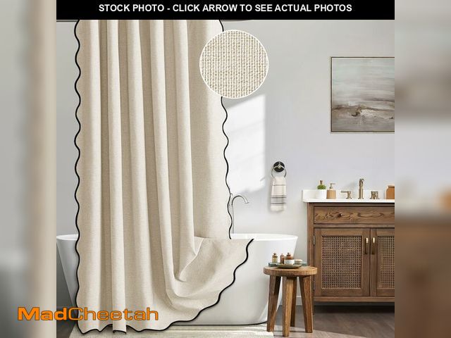 Lot 74-14270112 - MIULEE Beige Scalloped Shower Curtain Linen Textured with 12 Metal Hooks Cute Heavy Duty Washable Wa...