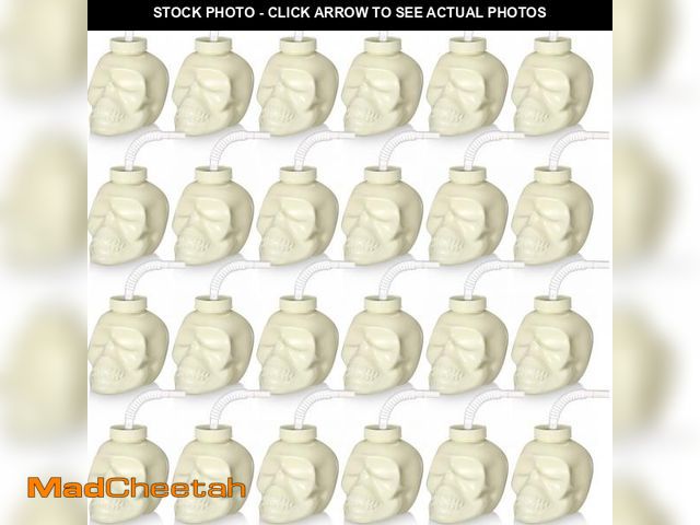 Lot 74-12150342 - Umigy 24 Pack Halloween Plastic Skull Cups with Straw and Lids - 17 oz Clear Reusable Drinkware for ...