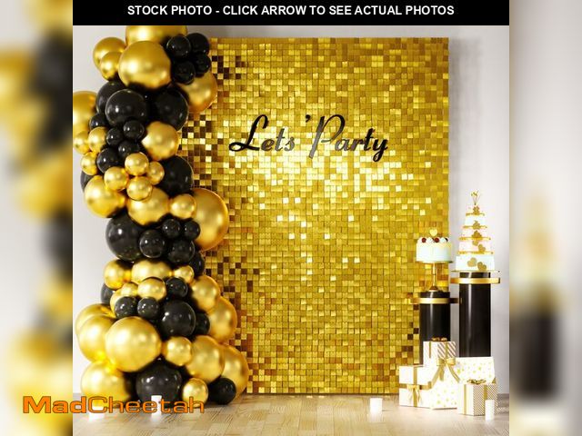 Lot 74-13713449 - COKAOBE Gold Shimmer Wall Backdrop, 24 Panels Square Sequin Shimmer Backdrop, Photo Backdrops for Bi...