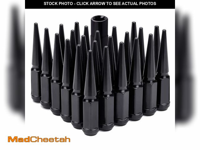 Lot 74-12708351 - 24PCS 14x2 Black Cone/Conical Bulge Seat Wheel Spike Lug Nuts with 1 Socket Key Compatible with Ford...