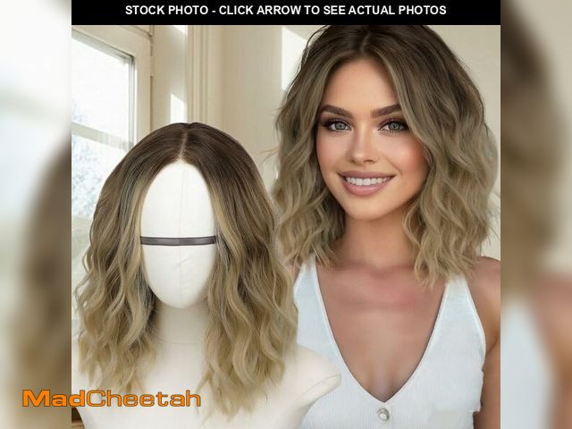 Lot 74-13711867 - AISI HAIR 14 Inch Ombre Blonde Wigs for Women - Shoulder Length Wave Wig with Pre-Cut Lace Hairline,...