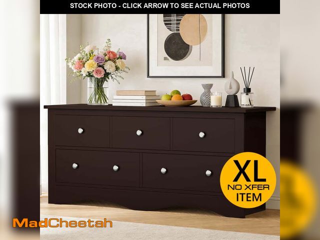 Lot 74-14308423 - Homall 5 Drawer Double Dresser, Modern Wood Chest of Drawer for Living Room Bedroom,Brown - UNUSED