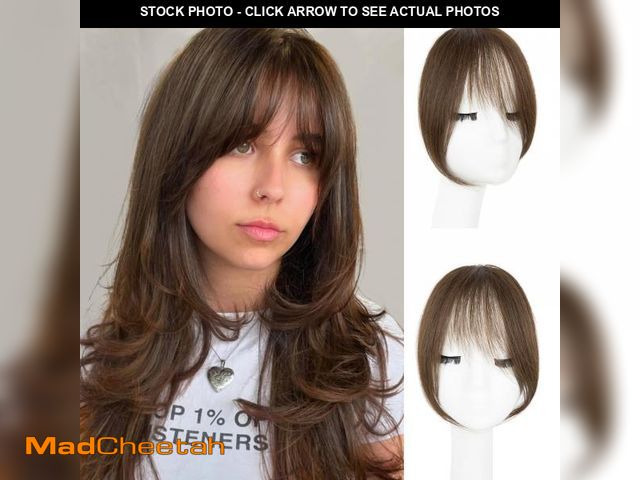 Lot 74-12435511 - EINAEY Clip in Bangs, 100% Real Human Hair Medium Brown Fake Bangs Clip in Hair Extensions French Ba...