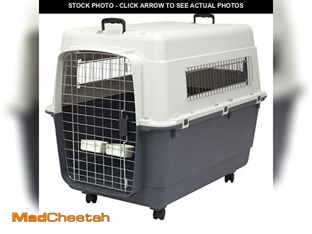 Lot 74-12097434 - SportPet Designs Plastic Kennels Rolling Plastic Wire Door Travel Dog Crate, XXL - UNUSED