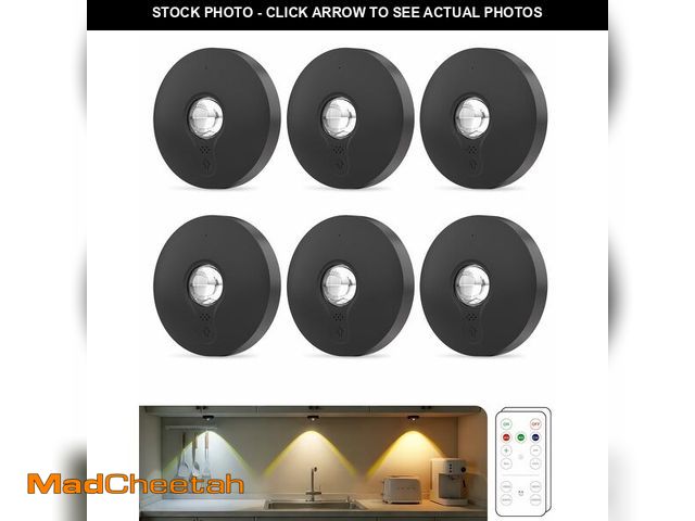 Lot 74-14377916 - Aokpsrt Rechargeable Puck Lights (6Pcs) with Remote, 1500mAh Battery, Dimmer &amp; Timer, Wireless L...