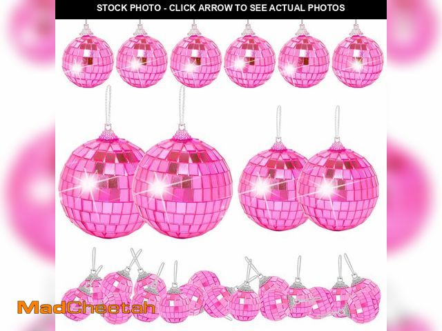 Lot 74-14062240 - Mini Pink Disco Ball Ornaments: 28 Pack Small Disco Balls Decorations Different Sizes - Pink Disco P...