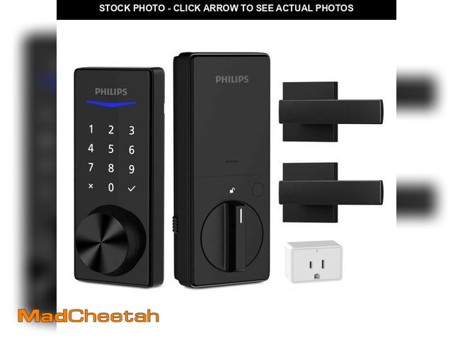 Lot 74-13678130 - Philips Bluetooth Touchscreen Smart Deadbolt with Wi-Fi Bridge and Square Zinc Lever Door Handle Set...