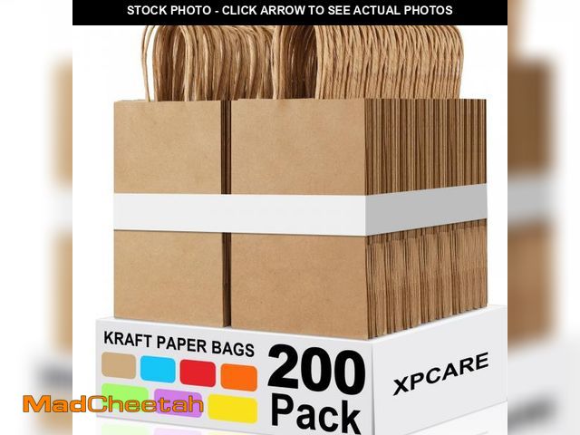 Lot 74-11559151 - XPCARE 200Pcs Paper Gift Bags 5.25x3.25x8.25'',Gift Wrap Bags with Handles Brown Kraft Paper Bags fo...