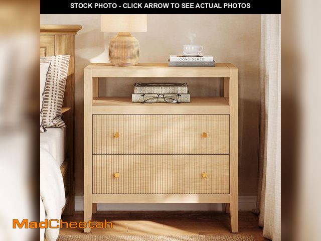 Lot 74-14254390 - BYBLIGHT Fenley Oak 2-Drawer 29.53 in. W Nightstands, Wood Bedside Table Modern Nightstands with Sto...