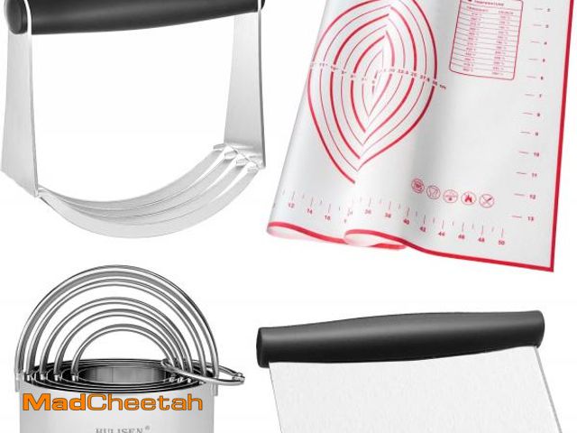 Lot 74-12327497 - HULISEN Stainless Steel Biscuit Cutter Set, Silicone Mat, Pastry Scraper and Dough Blender, Sturdy &...