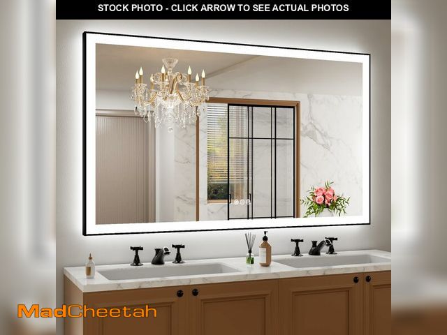 Lot 74-12787245 - Amorho 60" X36" LED Bathroom Mirror with Black Frame, Front Light and Backlit(Controlled Separately)...