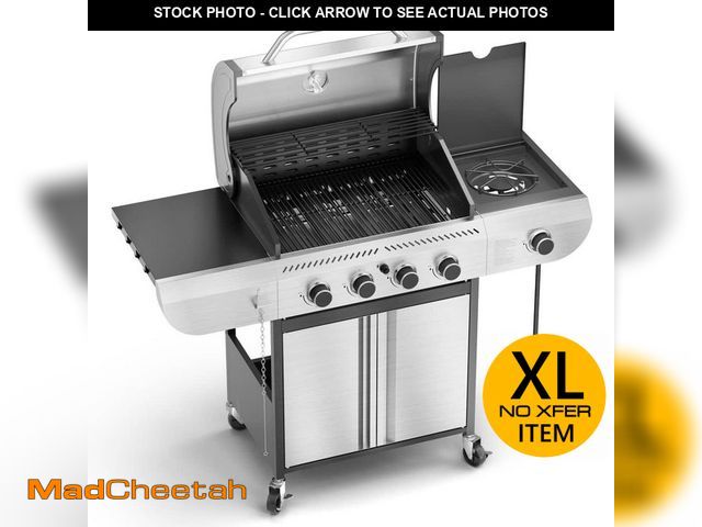 Lot 74-14376594 - R.W.FLAME 4-Burner Propane Gas Grill with Side Burner Portable Stainless Steel BBQ Outdoor Stovetop,...