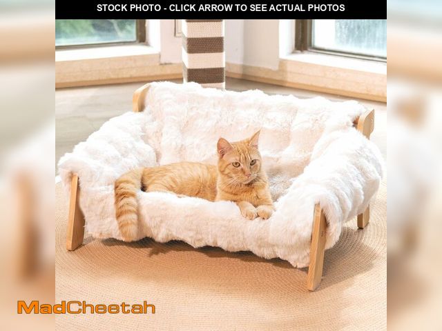 Lot 74-14207317 - CHEERHOME PETS Elevated Cat Couch Bed for Indoor Cats, Wooden Cat Sofa with Removable Washable Fluff...