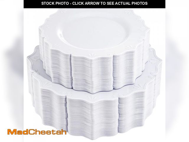 Lot 74-12315617 - YOUBET 102PCS White Plastic Plates-Heavy Duty White Disposable Plates Include 51Pieces Dinner Plates...