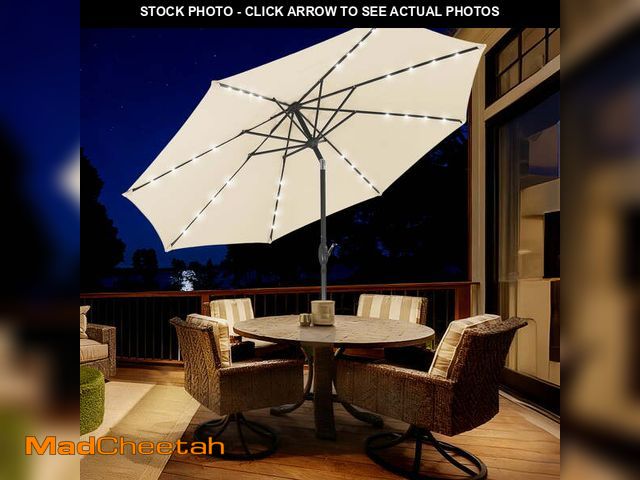 Lot 74-14310391 - Autlaycil 10ft Beige Patio Umbrellas 32 Solar LED Lights Outdoor Market Umbrella with Tilt Crank, So...
