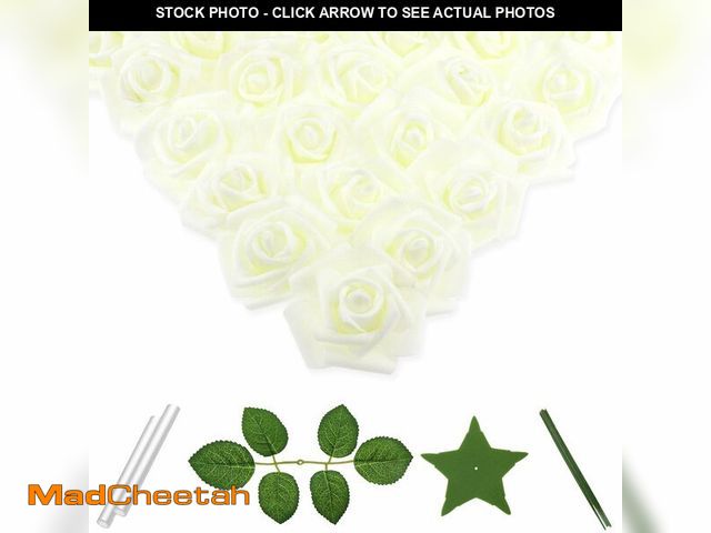 Lot 74-14214886 - Vignor 100 Pcs 3 Inch Artificial Flowers Bulk 5 in 1 Set Faux Foam Fake Rose Head Wedding Decoration...