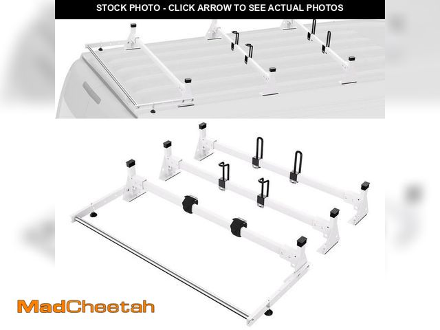Lot 74-13678572 - VEVOR Trailer Ladder Rack, 54 in. 3 Crossbars Ladder Roof Rack, Heavy-duty Steel Van Roof Rack, 800 ...
