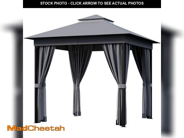 Lot 74-14328365 - Tozey 8 ft. x 8 ft. Gray Outdoor Steel Frame Gazebo with Mosquito Netting - UNUSED
