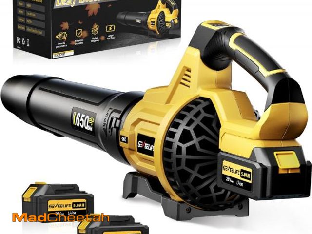 Lot 74-11906796 - GEVEELIFE Leaf Blower Cordless, 650CFM &amp; 3 Speed Levels, Electric Cordless Leaf Blower with 2 * ...