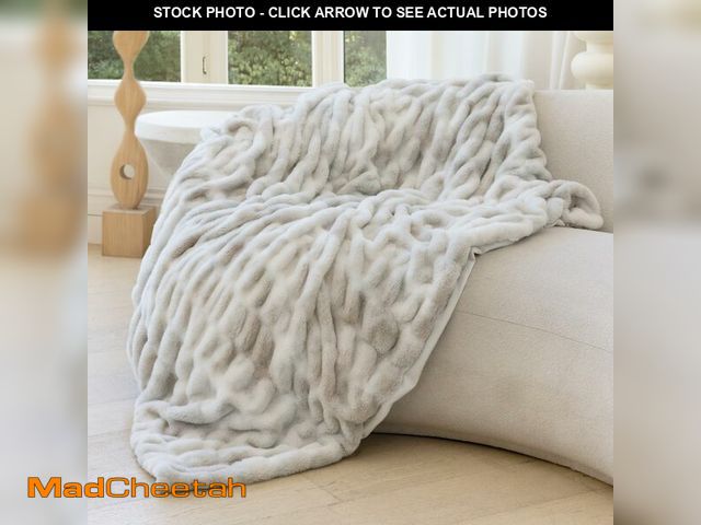 Lot 74-13622704 - blunique Ultra Soft Faux Rabbit Fur Throw Blanket, Cozy Fuzzy Blanket for Couch Bed, Plush Warm Deco...