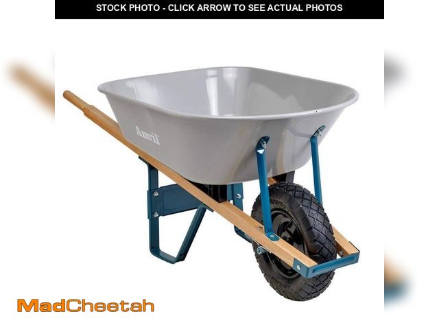 Lot 74-14313523 - (MISSING HANDLES) Anvil 6 cu. ft. Steel Tub Wheelbarrow with Wooden Handles and Pneumatic Tire - UNU...