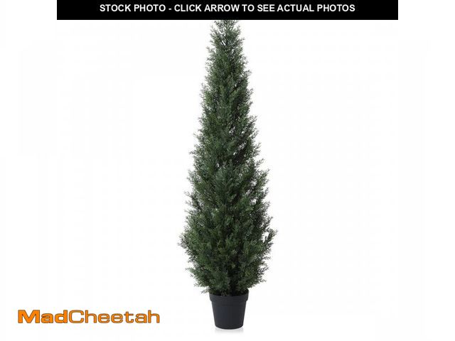 Lot 74-12480104 - Artificial Cedar Tree 5 FT Artificial Cedar Topiary Trees for Outdoors Potted Fake Cypress Tree Faux...