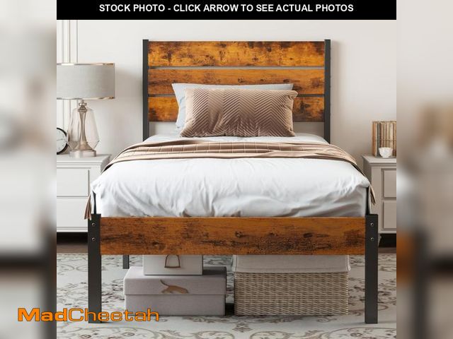 Lot 74-12396990 - Sweetcrispy Twin Size Metal Platform Bed Frame - Mattress Foundation with Headboard and and Footboar...