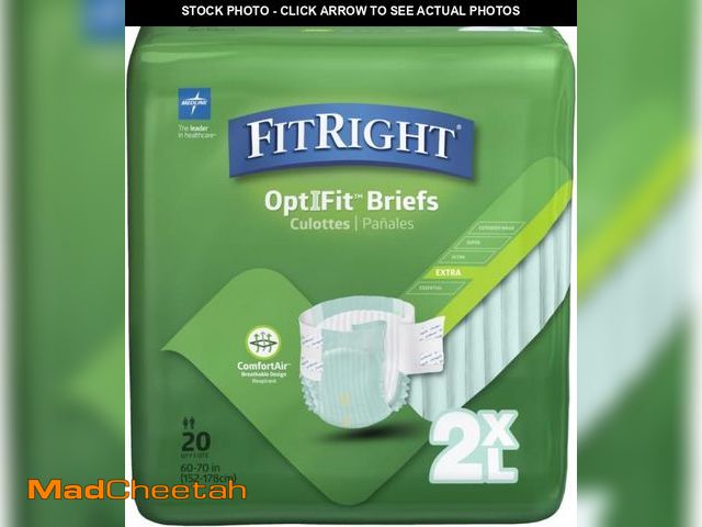 Lot 74-12367492 - FitRight Adult Diapers, Extra Heavy Absorbency, 2XL (Waist Size 60in-70in), 80 Count, OptiFit Incont...