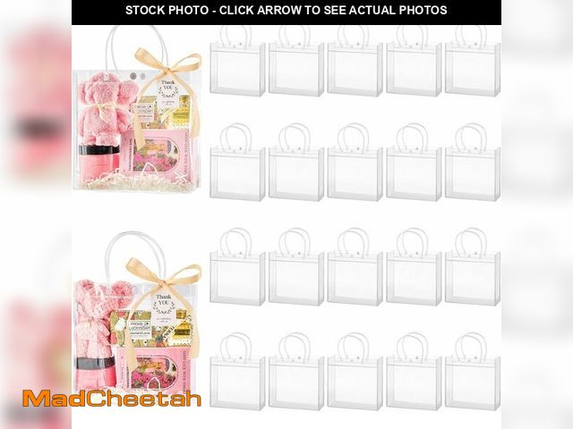 Lot 74-14150171 - Mauproy 50 Pack Clear Plastic Gift Bags with Handles, Party Favor Bags with Ribbons and Tags, Reusab...