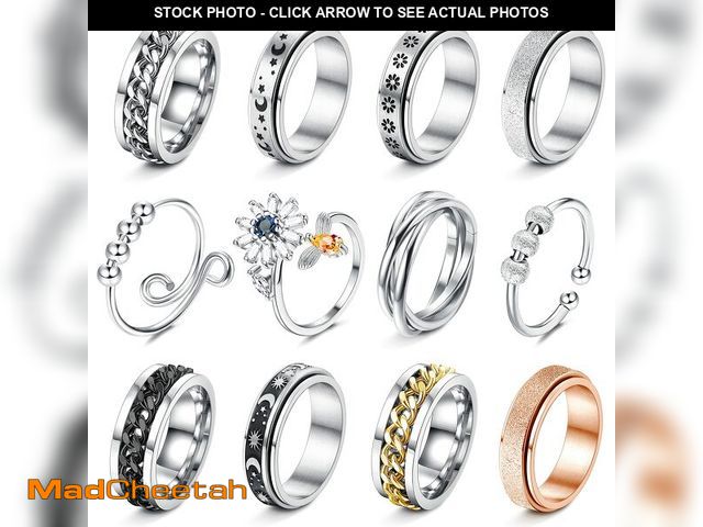 Lot 74-13542859 - FASACCO 12Pcs Fidget Anxiety Rings for Women Men - Spinner Fidget Rings for Anxiety Relieving Stress...