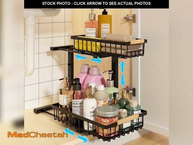 Lot 74-13964732 - REALINN Under Sink Organizer, Height Adjustable Under Sink Organizers and Storage, 2 Tier Pull Out D...