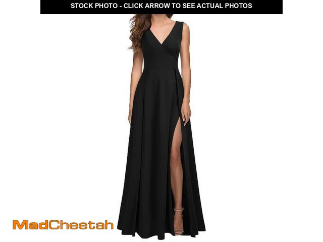 Lot 74-12605739 - MUSHARE Women's V Neck Sleeveless Split Formal Dress Cocktail Party Prom Long Dresses Black - USED