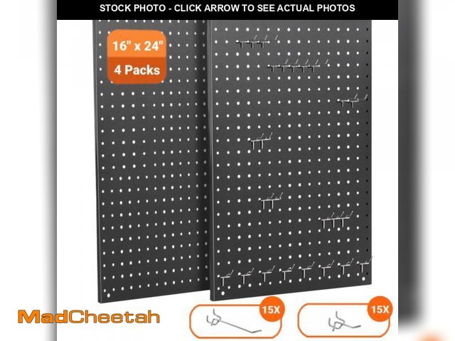 Lot 74-12159095 - Peg Board,2 Packs Metal Pegboard Panels White 30 Pcs Hook,Pegboard for Wall Organizer, Garage Tool S...