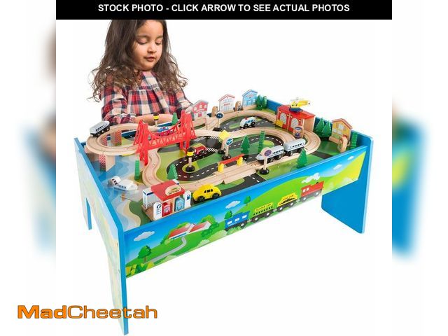 Lot 74-14067752 - Wooden Train Set - 75-Piece Play Set with Tracks, Vehicles, Buildings, Characters, Illustrated Playi...