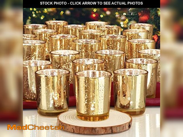 Lot 74-12325432 - DEVI Gold Votive Candle Holders 24 Pcs, Mercury Tealight Candle Holder Glass, Gold Wedding Centerpie...
