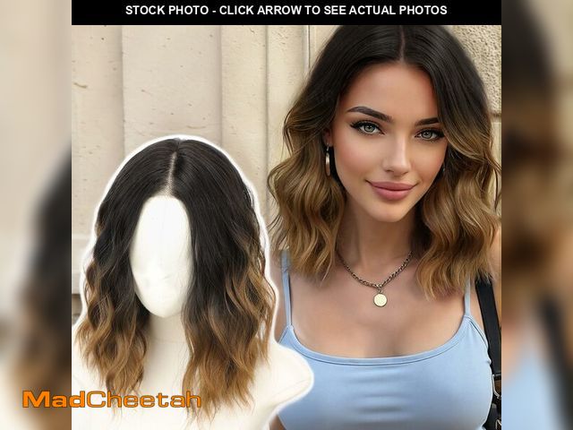 Lot 74-13947209 - AISI HAIR 14 Inch Ombre Brown Wigs for Women - Shoulder Length Wave Wig with Pre-Cut Lace Hairline, ...