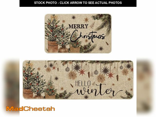 Lot 74-13240251 - Artoid Mode Holly Ornament Merry Christmas Kitchen Mats Set of 2, Winter Home Decor Low-Profile Kitc...