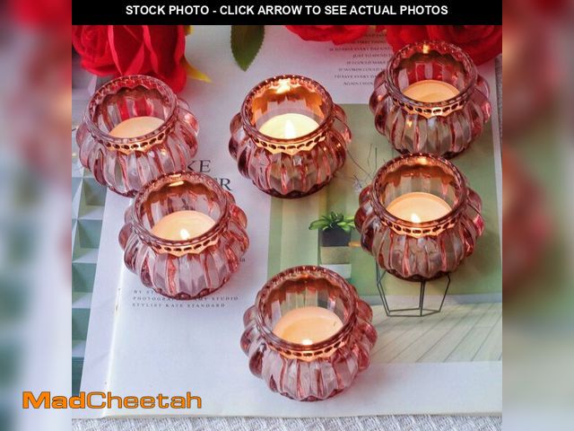 Lot 74-13956032 - Woho 12pcs Rose Gold Tea Lights Candle Holder for Wedding Party, Glass Tealight Candle Holder for Va...