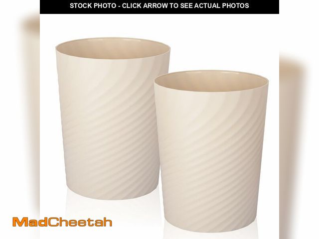 Lot 74-14384104 - Plastic Small Bathroom Trash Can Wastebasket Garbage Can, Beige, 2 Pack - UNUSED