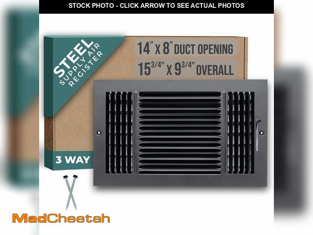 Lot 74-13949756 - Fits 14x8 Duct Opening 3 Way Steel Air Supply Diffuser by Handua | Register Vent Cover Grill for Sid...