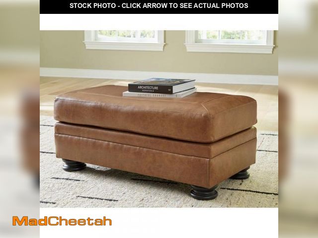 Lot 74-12446231 - Signature DESIGN BY ASHLEY Carianna Brown Leather Match Rectangle Accent Ottoman - UNUSED