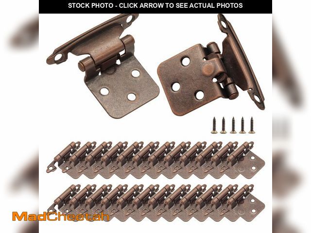 Lot 74-14056682 - Antique Copper Bronze Kitchen Cabinet Hinges, 24 Pack (12 Pairs) - 1/2" Overlay, Self-Closing Flush ...