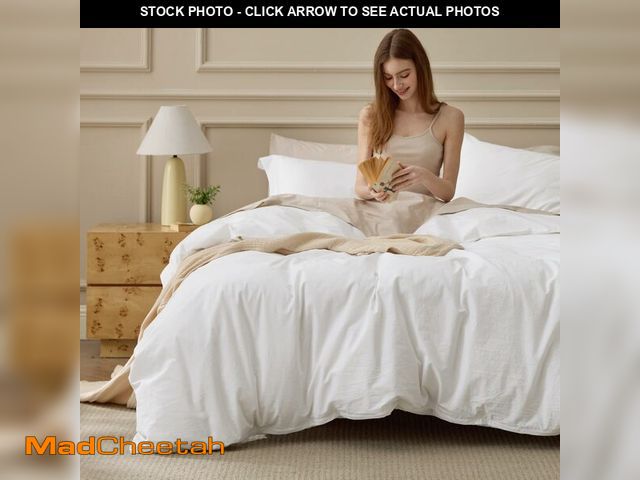 Lot 74-13540686 - Bedsure 100% Washed Cotton Duvet Cover Cal King - Natural White Minimalist Cotton Duvet Cover Linen ...