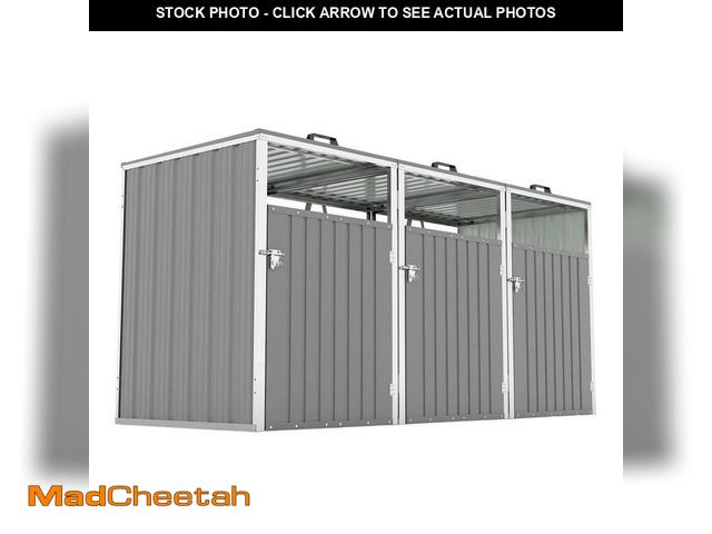 Lot 74-14327021 - Noble House Nelly 95.46 in. W x 32.09 in. D Light Gray Metal Patio Outdoor Storage Garbage Bin Shed ...
