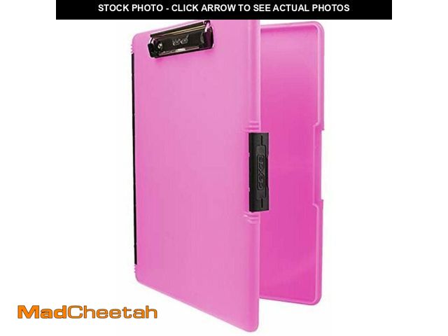 Lot 74-12699910 - Dexas Slimcase 2 Plastic Clipboard with Storage and Side Opening, Neon Pink, Office Supplies Clipboa...